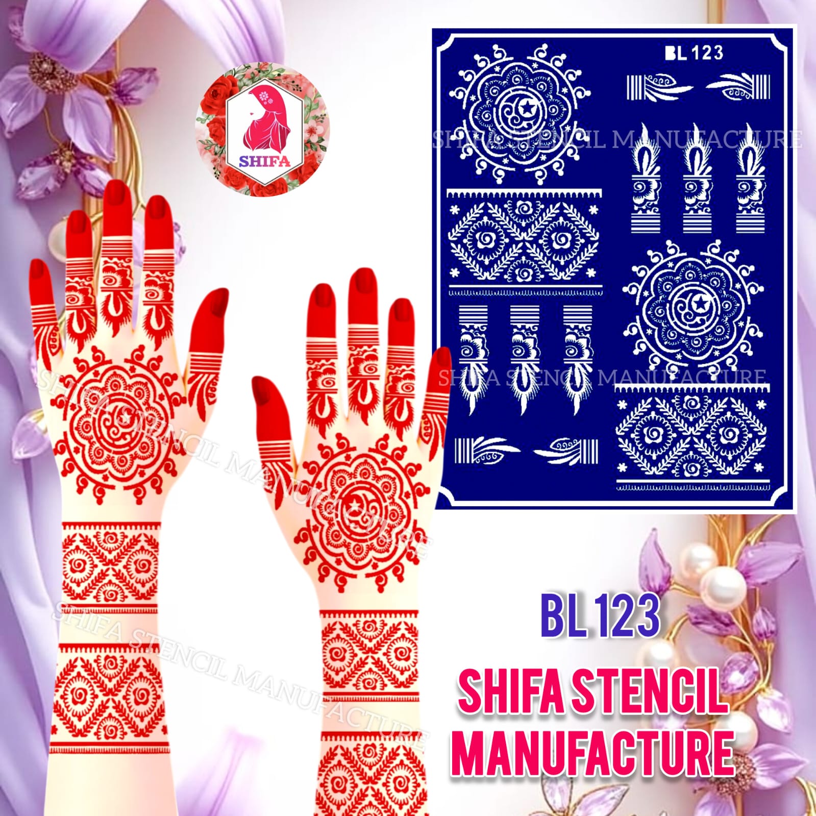 BL123 Celestial Symmetry Mandalas Double Hand Henna Stencil - Shifa Stencil